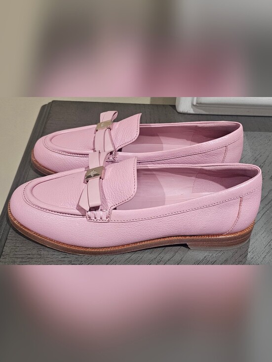 kate spade Shoes - kate spade Pink Leather Bow-Trim Loafers
